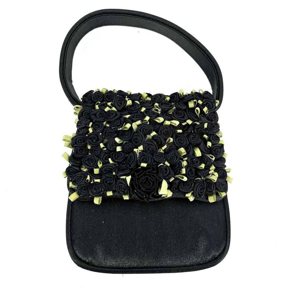 Julie Feldman Black Satin Roses Small evening purse‎